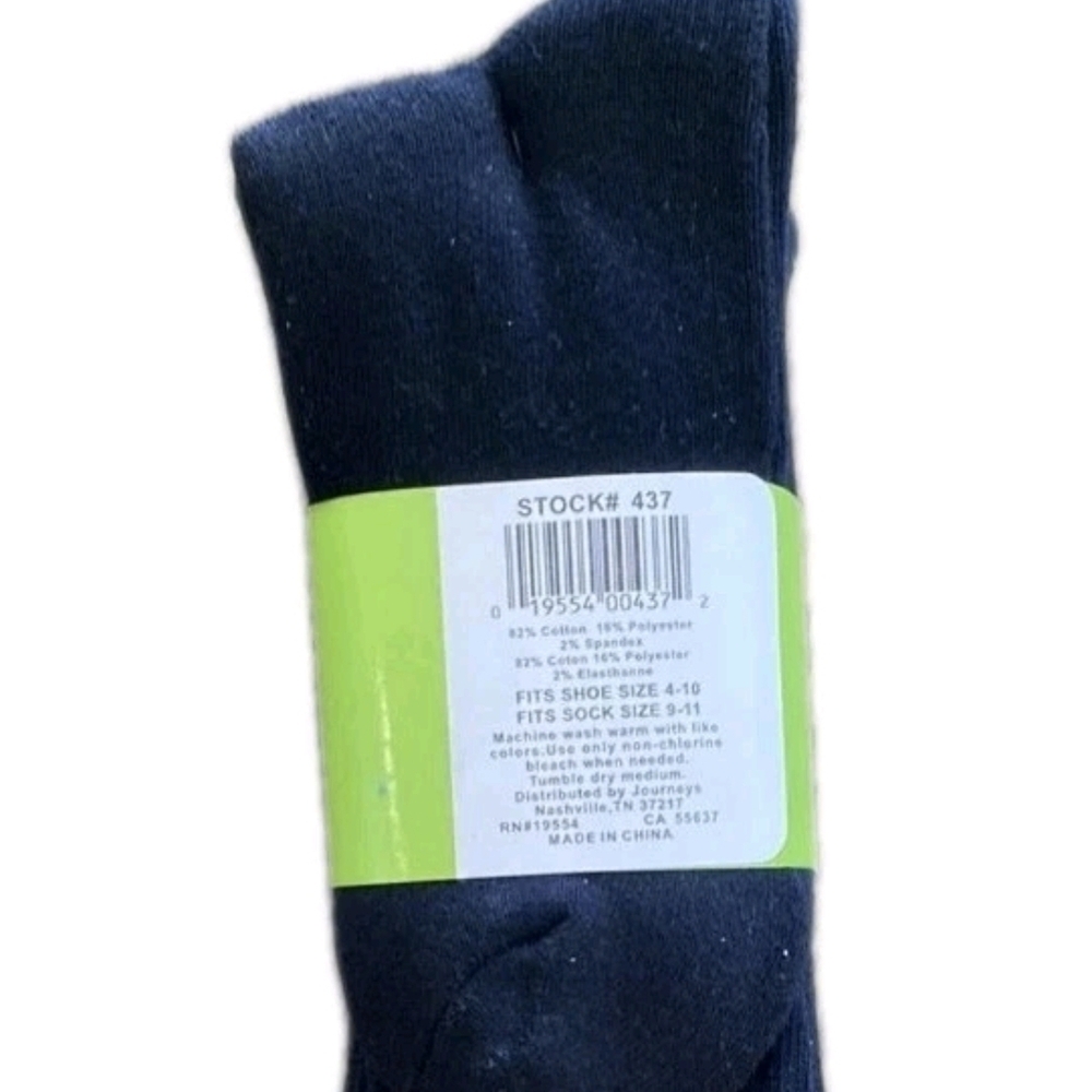 NWT Journeys Crew Socks Size 9-11 Cotton Blend 5 Pack Women's Black - Picture 2 of 5